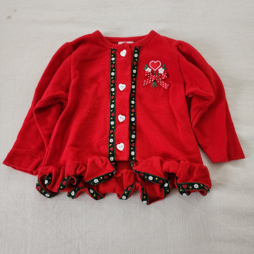 Vintage Heart Button Red Sweater 12 months